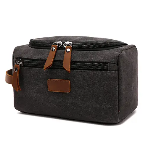 Guangzhou Factory OEM Vintage Portable Cotton Canvas Mens Toiletry Kit Bag